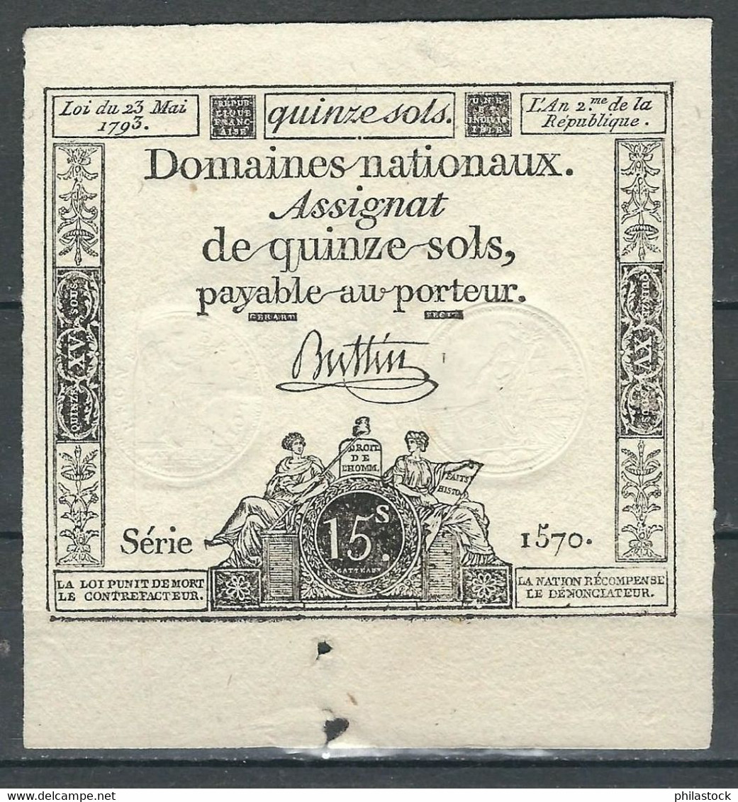 FRANCE 1793 Assignat De 15 Sols - ...-1889 Circulated During XIXth