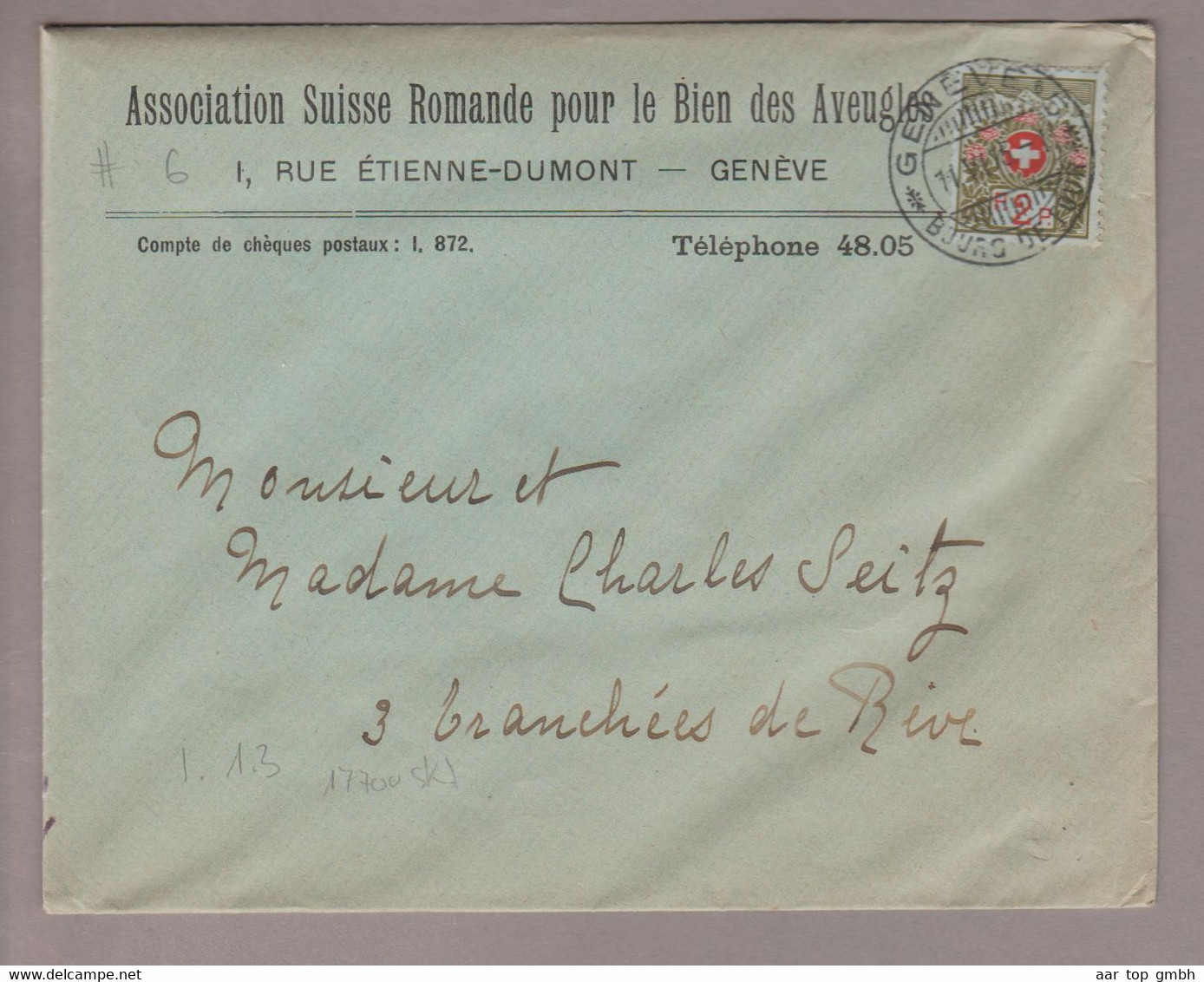 CH Portofreiheit Zu#2A 2Rp. Kl#6 Ortsbrief Genève 1915-06-11 - Franchigia