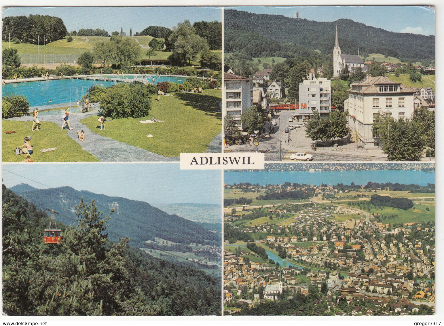 C1312) ADLISWIL - Sehr Schöne Mehrbild AK - Schwimmbad Häuser Luftbild U. Seilbahn 1966 - Adliswil