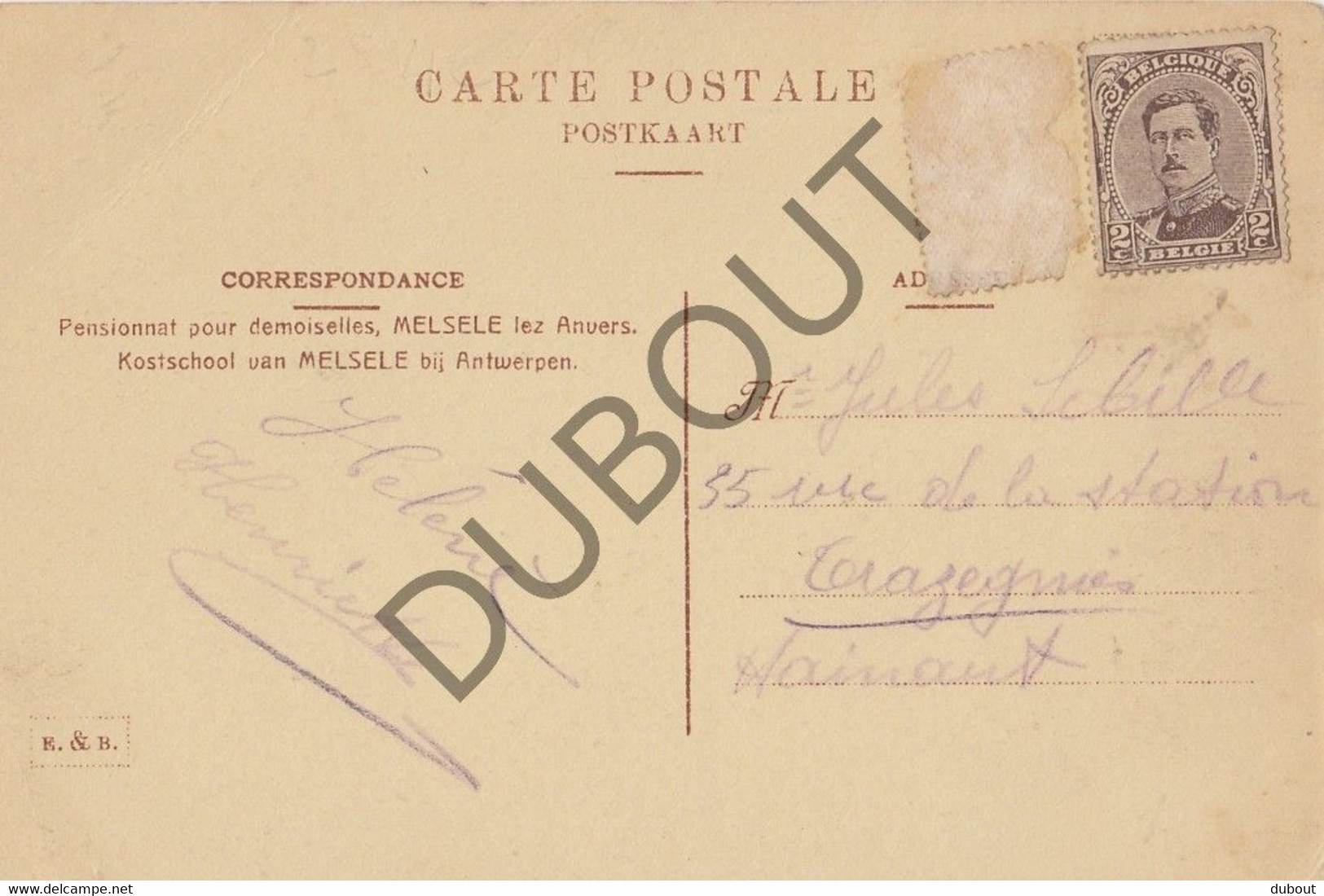 Postkaarte/Carte Postale - MELSELE - Pensionnat Pour Demoiselles (C2774) - Beveren-Waas