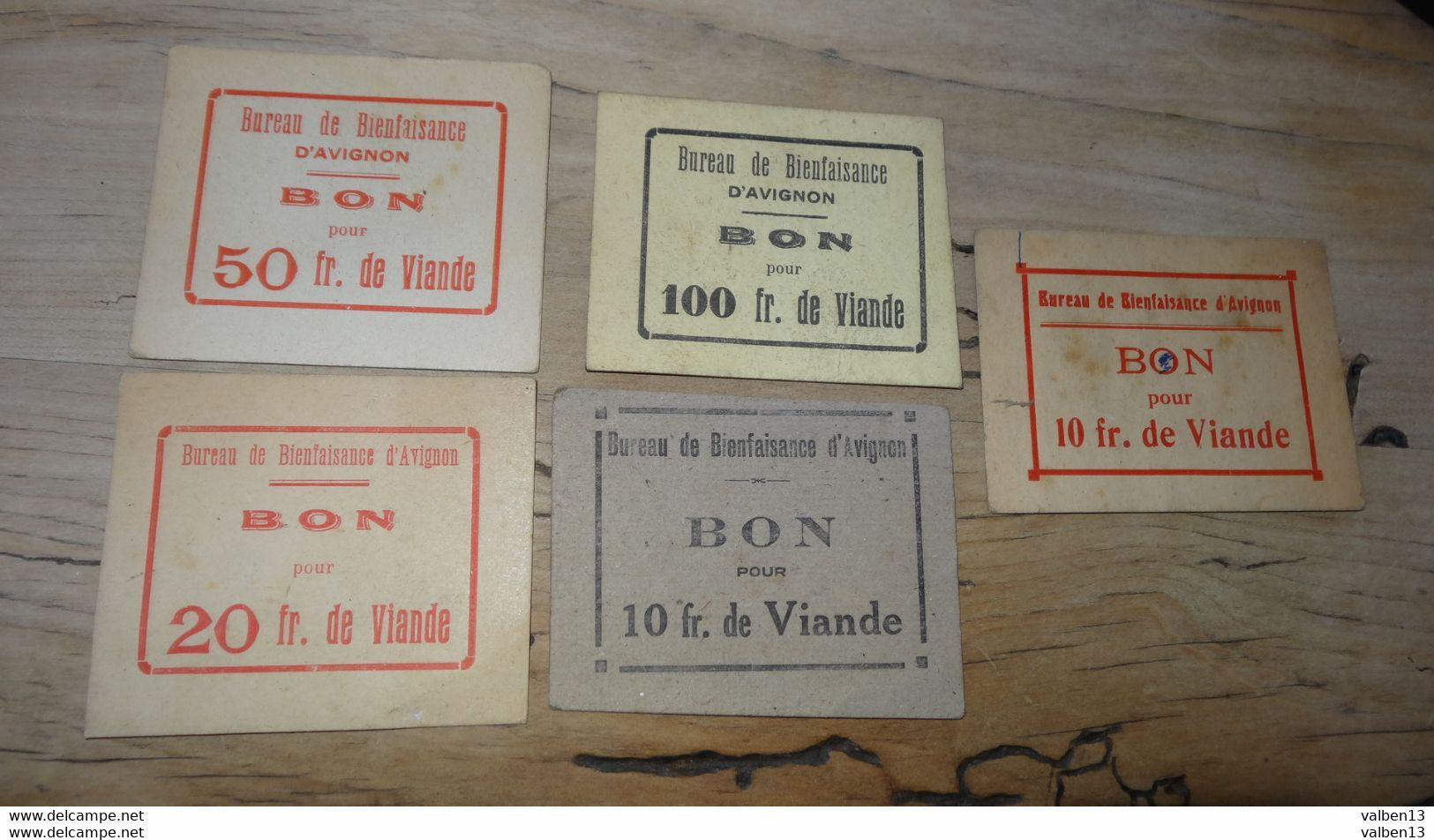 Bureau De Bienfaisance D'AVIGNON : 5 Bons De Viande  ............ CL-28 - Errores Y Curiosidades