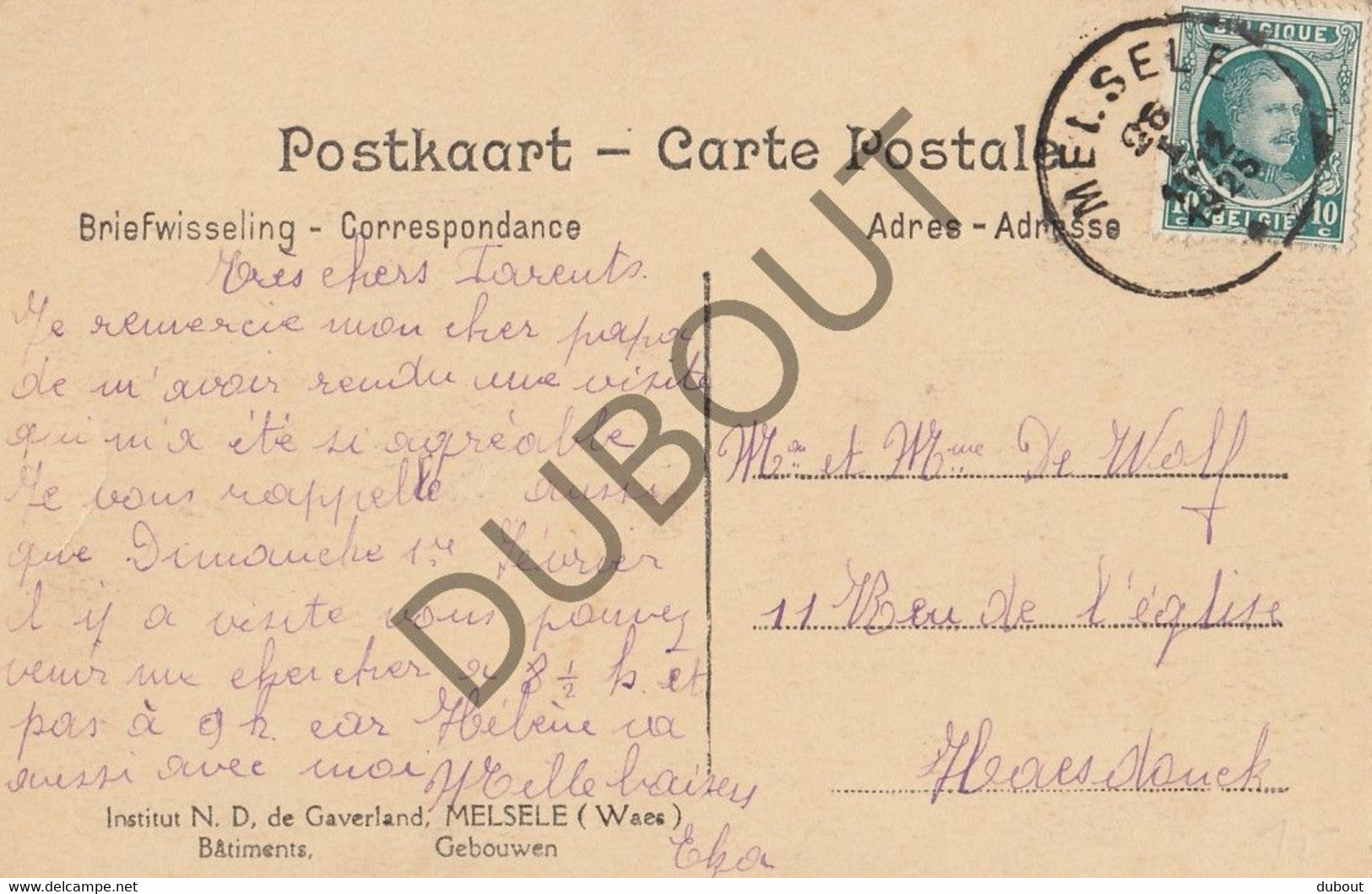 Postkaarte/Carte Postale - MELSELE - Instituut ND De Gaverland (C2754) - Beveren-Waas