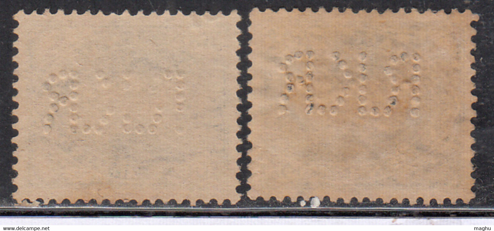 2 Perfin, Perfins, British India 1937 Used - Perfins
