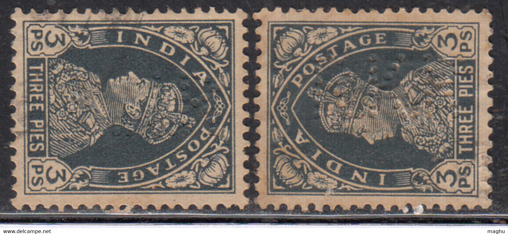 2 Perfin, Perfins, British India 1937 Used - Perfins
