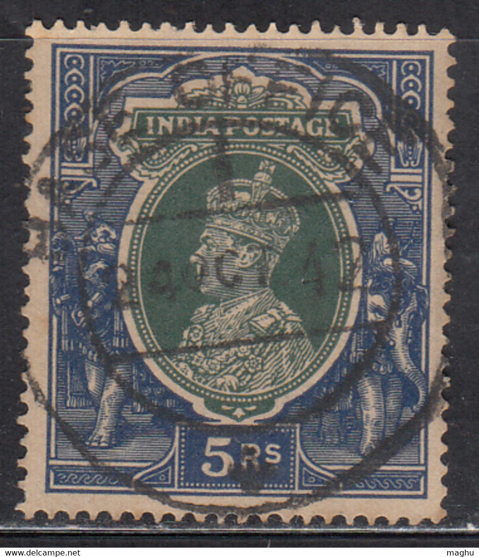 BASE OFFICE I Pmk On 5r High Value KGVI British India Used, Military Service Usage 1942, Elephant, - Military Service Stamp