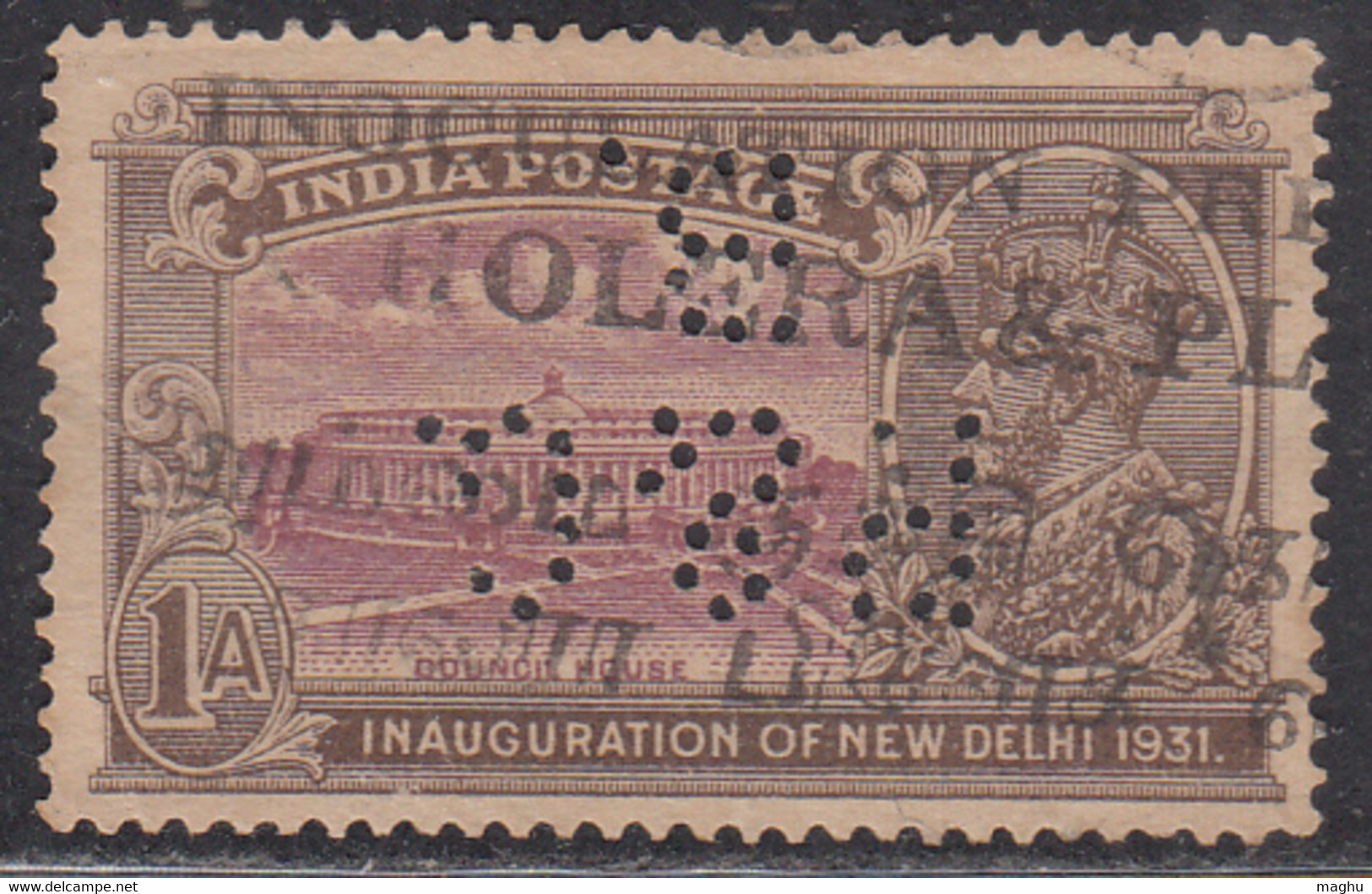 Perrfin + Slogan Cancel " INOCULATION PREVENTS CHOLERA & PLACUE" British India India 1931 Issue, Health, Disease, - Perfins