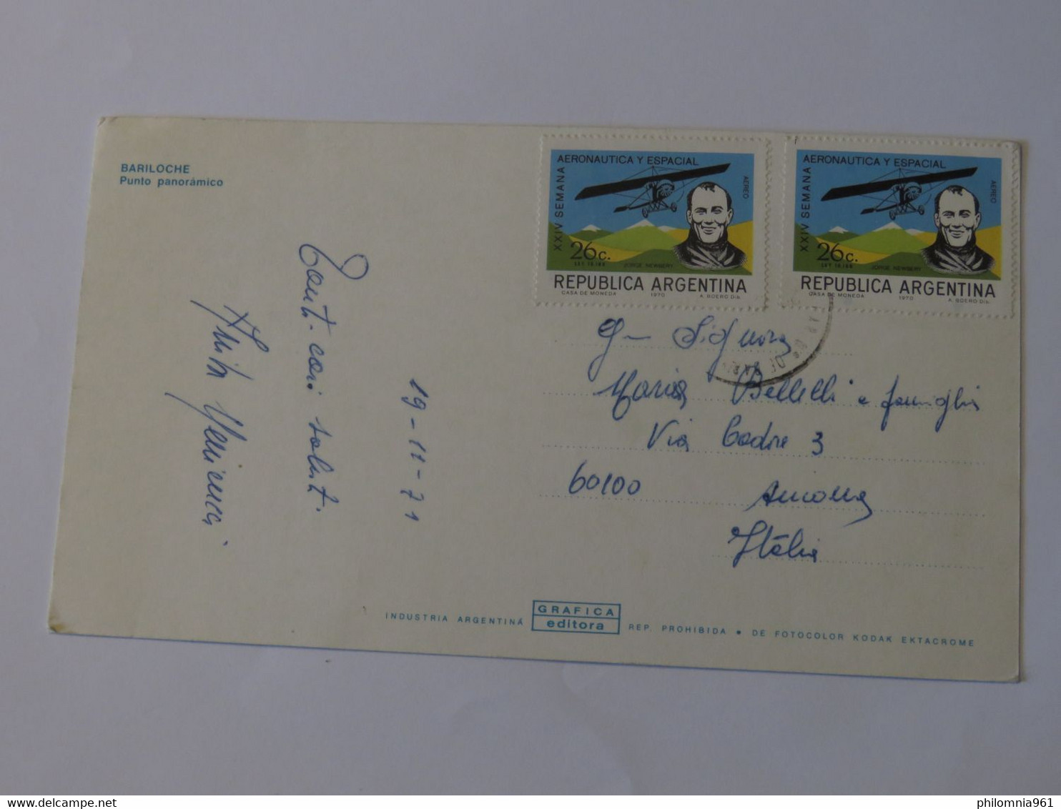 ARGENTINA POSTCARD TO ITALY 1971 - Oblitérés