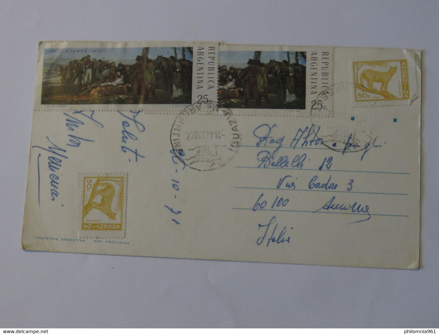 ARGENTINA POSTCARD TO ITALY 1971 - Used Stamps