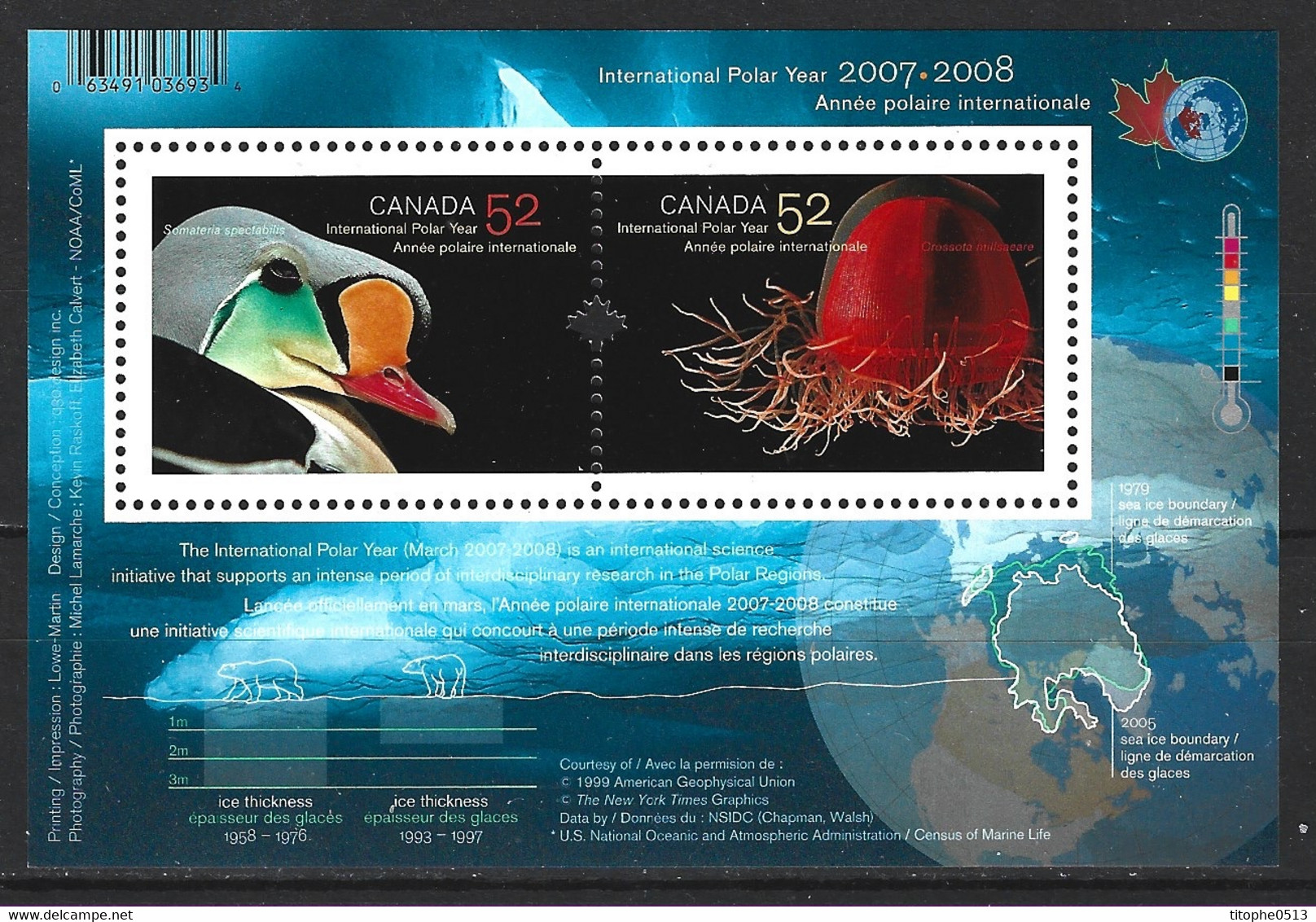 CANADA. BF 91 De 2007. Année Polaire Internationale/Eider/Méduse. - International Polar Year