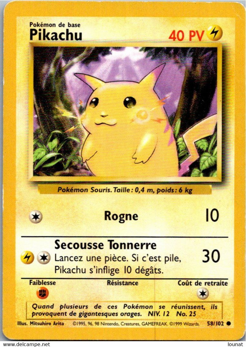 Carte POKEMON PIKACHU 58/102 année 1995 96 98