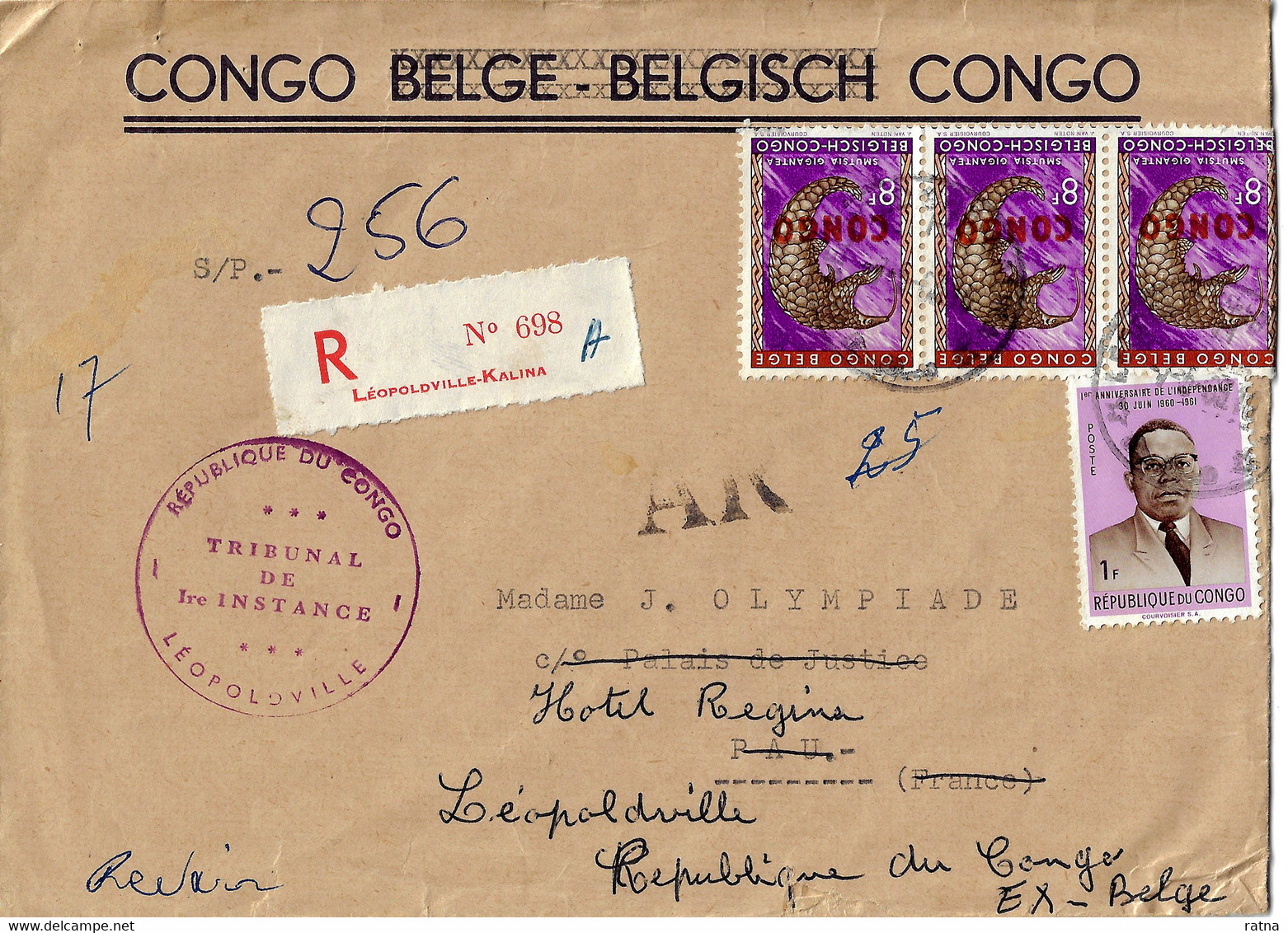 Congo, 1963, Lettre Recommandée Pour La France Et Retour Au Congo. TP Surchargés - Lettres & Documents