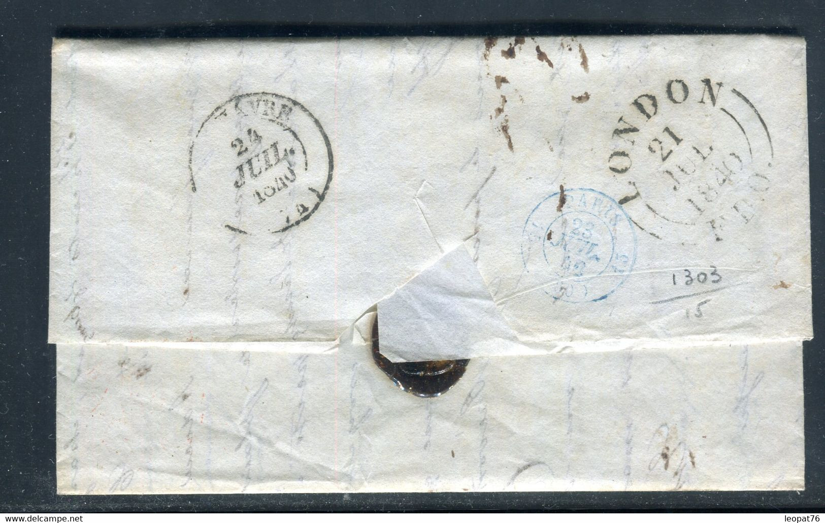Càd D'entrée En Rouge De Calais Sur Lettre Avec Texte ( Incomplet) De Londres Pour Le Havre En 1840 - D 126 - Entry Postmarks