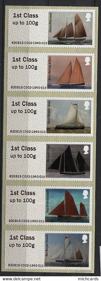 206 GRANDE BRETAGNE 2015 - Y&T 80/85 Distributeur Adhesif - Tableau Bateau - Neuf ** (MNH) Sans Charniere - Post & Go Stamps