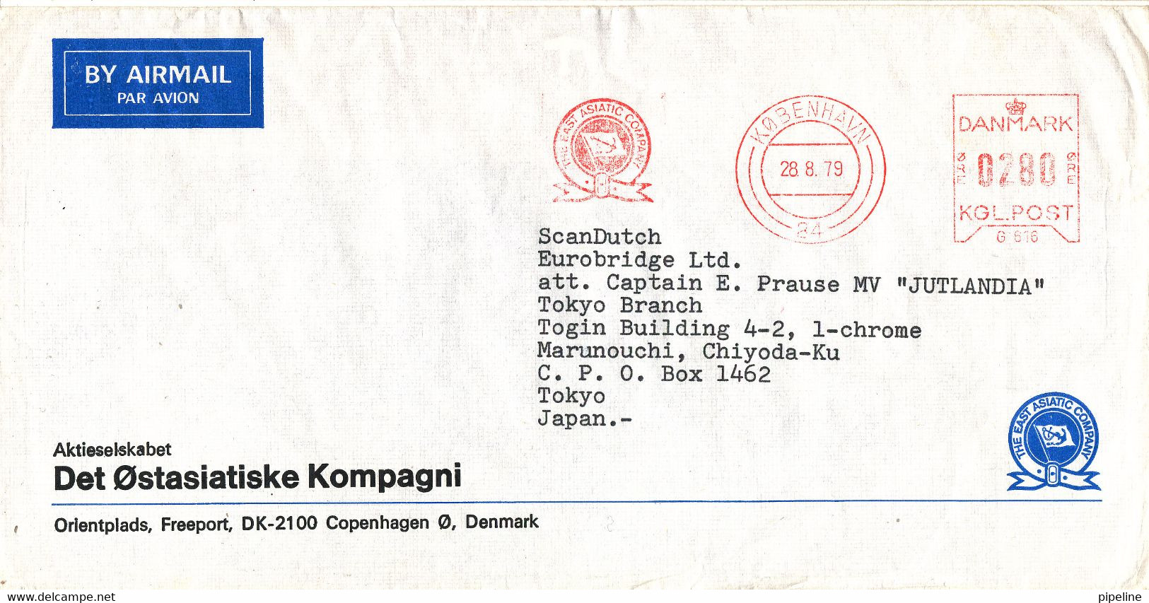 Denmark Cover With Red Meter Cancel East Asiatic Company 28-8-1979 Sent To Japan - Storia Postale