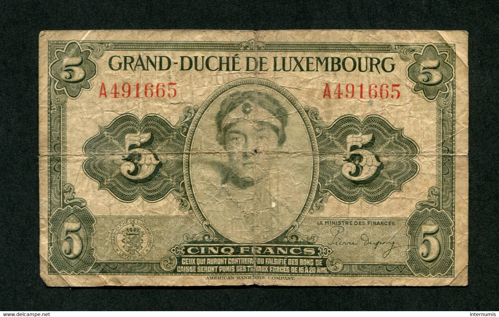 2 Billets (2 Banknotes) :  5 Francs Grand-Duché De Luxembourg (1943-1944) -  P43, B325 - Luxemburg