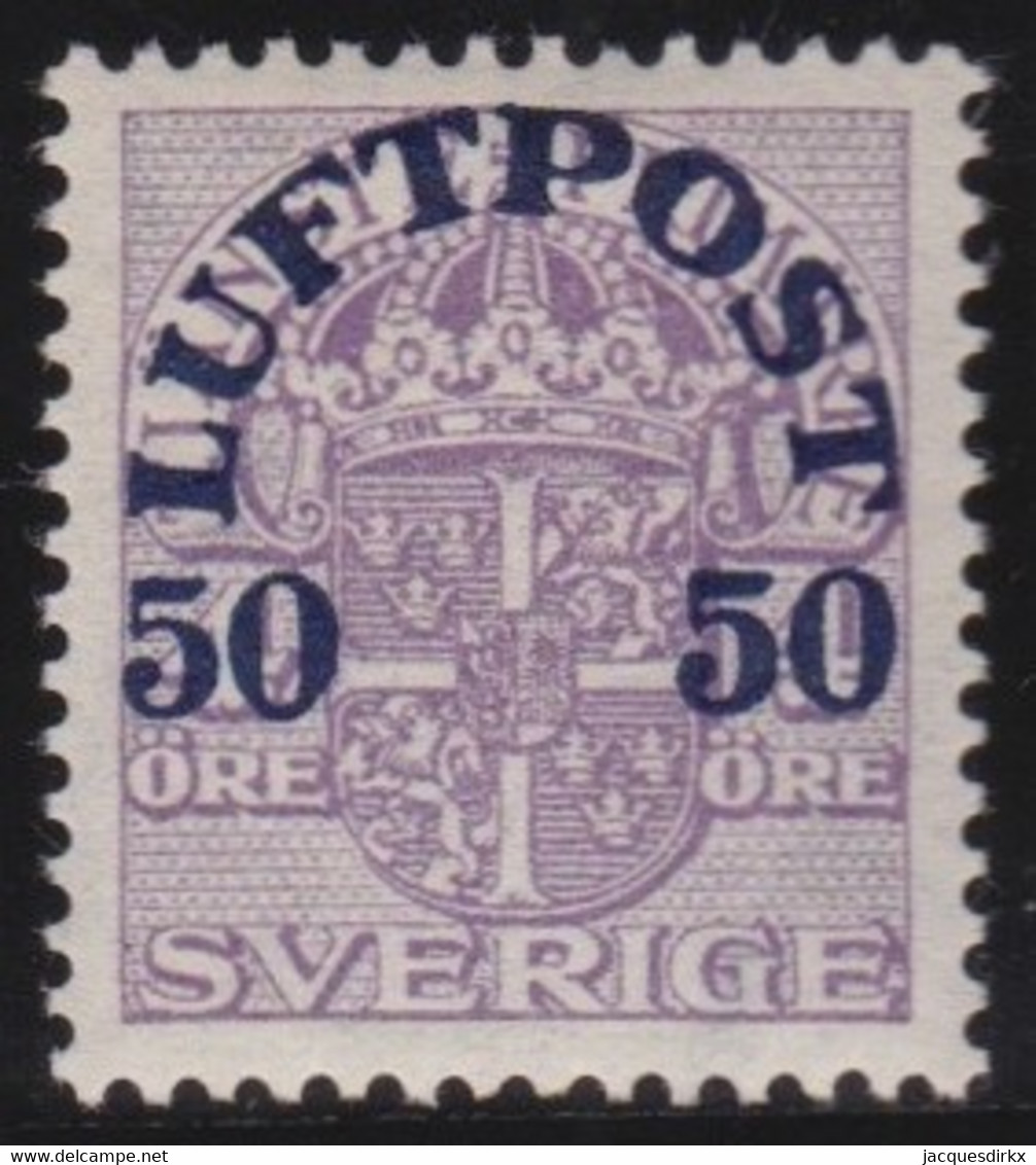 Sweden   .    Y&T   .     Airmail  3     .      *      .      Mint-hinged - Neufs