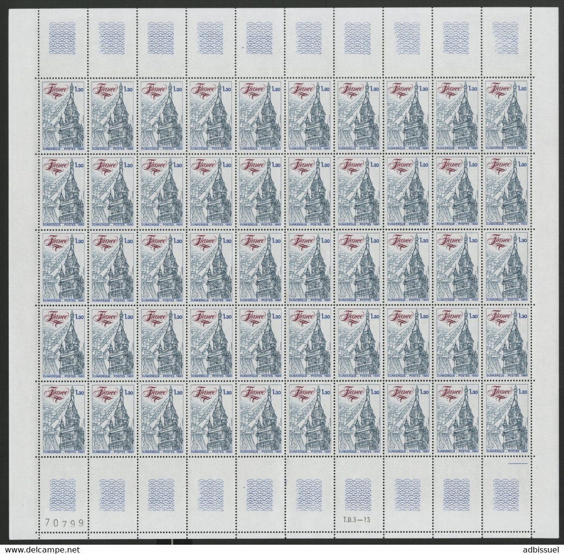 N° 2088 "DUNKERQUE" FEUILLE COMPLETE De 50 Ex. Neufs ** (MNH) Vendue à La Valeur Faciale Des Timbres - Ganze Bögen