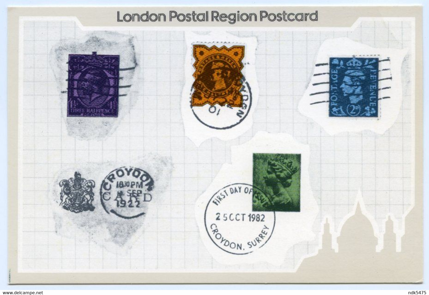 PHQ : LONDON, COLLECTION OF CROYDON POSTMARKS, 1982 :  OPENING - CROYDON PHILATELIC OFFICE(10 X 15cms Approx.) - PHQ Cards