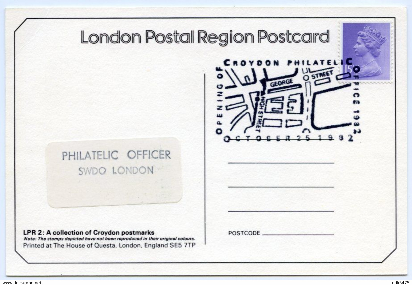 PHQ : LONDON, COLLECTION OF CROYDON POSTMARKS, 1982 :  OPENING - CROYDON PHILATELIC OFFICE(10 X 15cms Approx.) - Carte PHQ