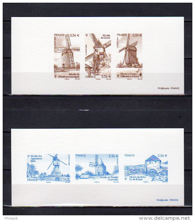 " LES MOULINS " Sur 2 Gravures Officielles De 2010 N° YT 4485 à 4490  En Parfait état ! - Moulins