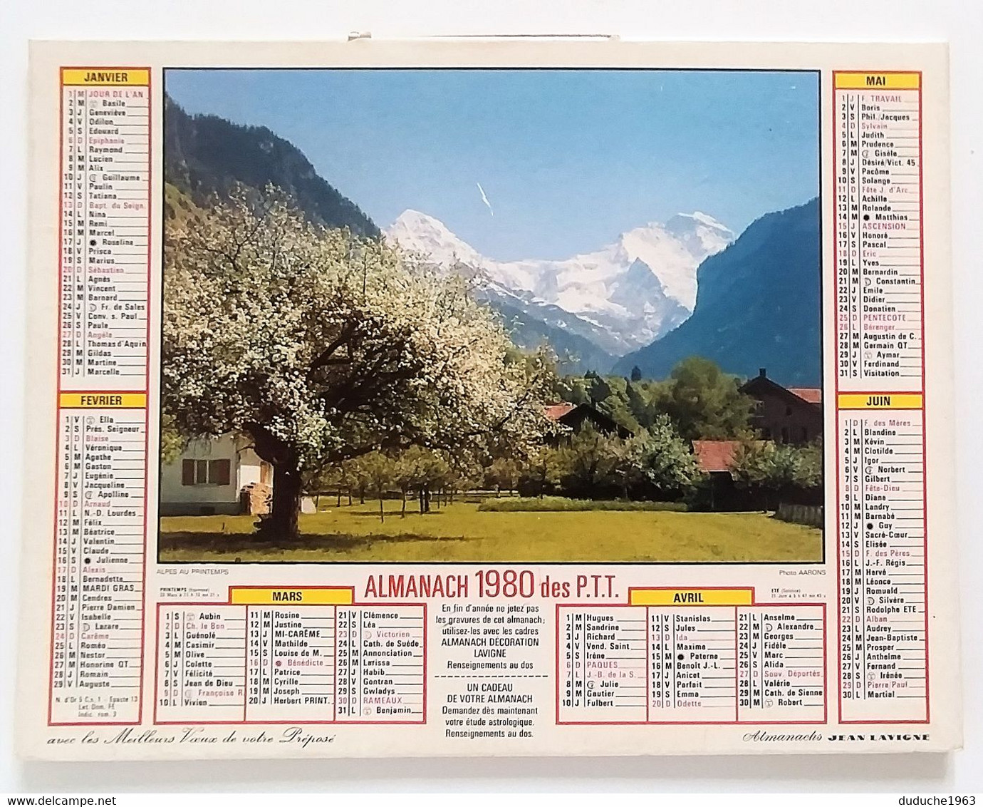 Calendrier La Poste - Almanach PTT 1980 - Paris - Grand Format : 1971-80