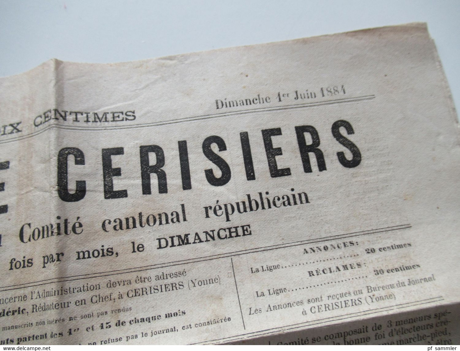 Frankreich 1884 Zeitung Erste Ausgabe / No 1 Ècho De Cerisiers Organe Officiel Du Comité Cantonal Républicain Yonne - 1850 - 1899