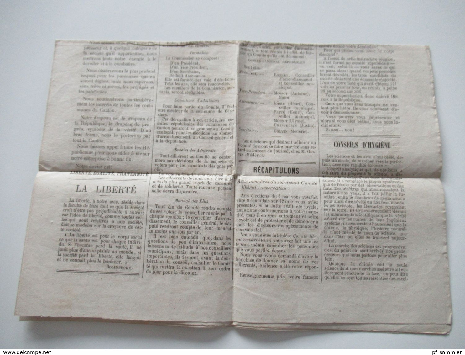Frankreich 1884 Zeitung Erste Ausgabe / No 1 Ècho De Cerisiers Organe Officiel Du Comité Cantonal Républicain Yonne - 1850 - 1899