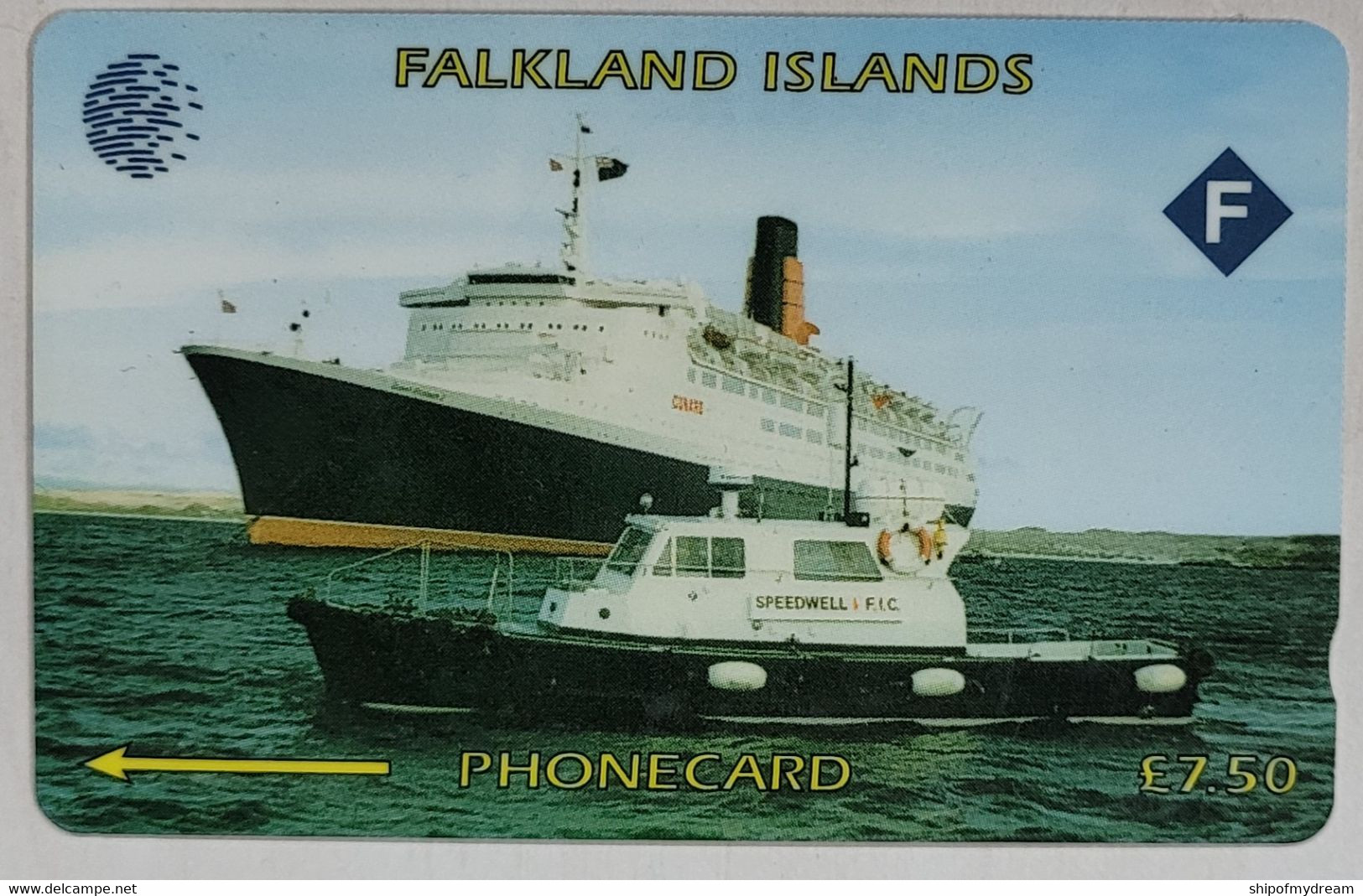 Falklands. Cable & Wireless. 3CWFA. Queen Elizabeth II Ship - Falkland
