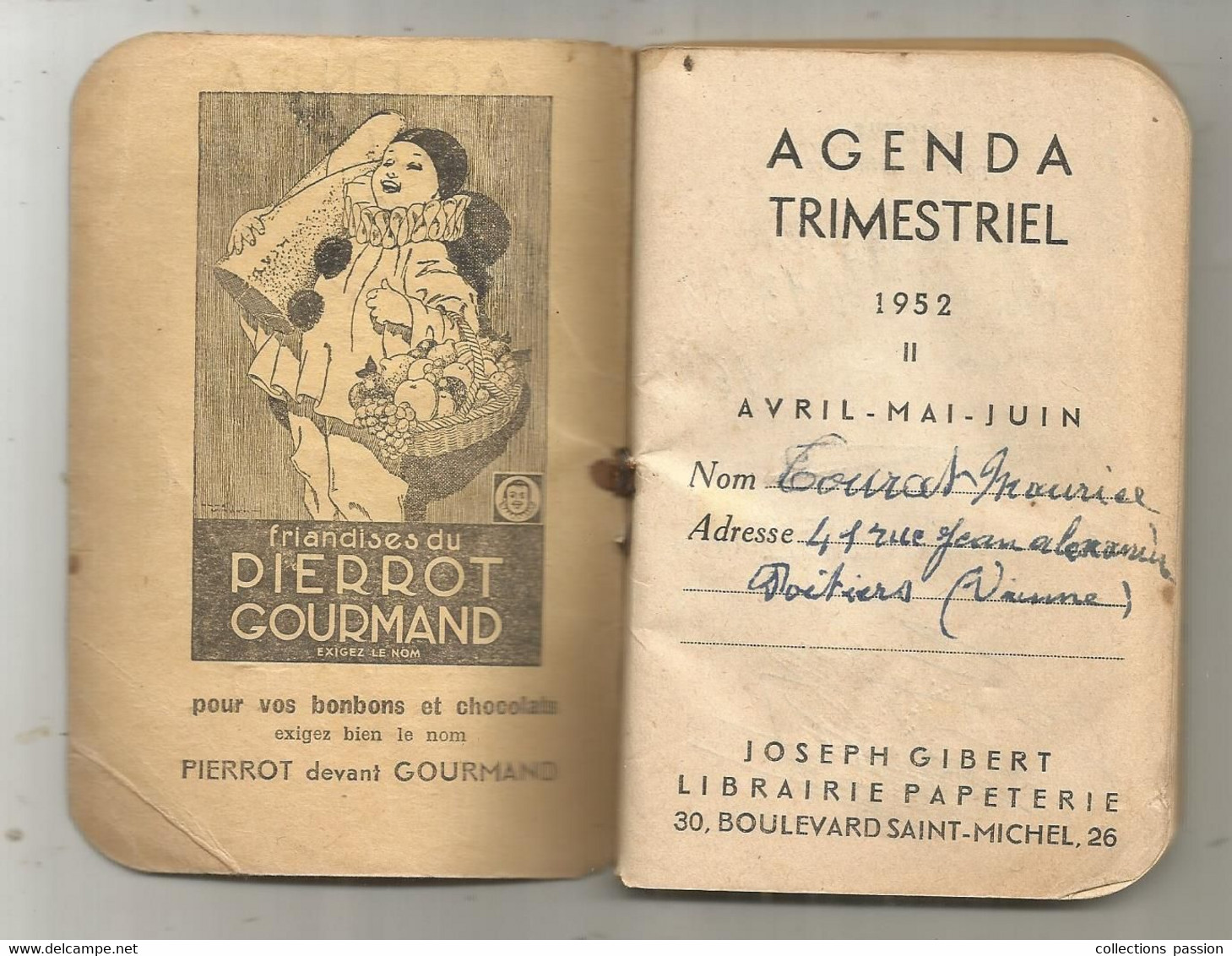 AGENDA SCOLAIRE Trimestriel ,1952, 2e Trim., J. Gibert, Paris,10 Pages écrites, Calendrier, 6 Scans, Frais Fr 4.00e - Small : 1941-60