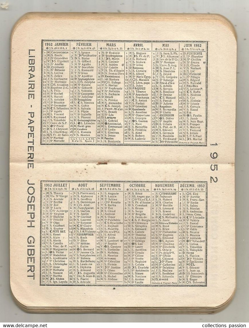 AGENDA SCOLAIRE Trimestriel ,1952, 2e Trim., J. Gibert, Paris,10 Pages écrites, Calendrier, 6 Scans, Frais Fr 4.00e - Tamaño Pequeño : 1941-60