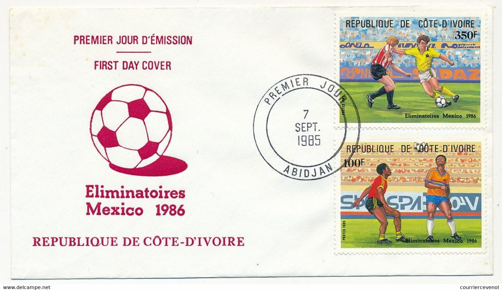 CÔTE D'IVOIRE - 2 Env FDC - 4 Val Coupe Du Monde De Football Eliminatoires MEXICO 86 - 7 Sept 1985 - Abidjan - Ivory Coast (1960-...)