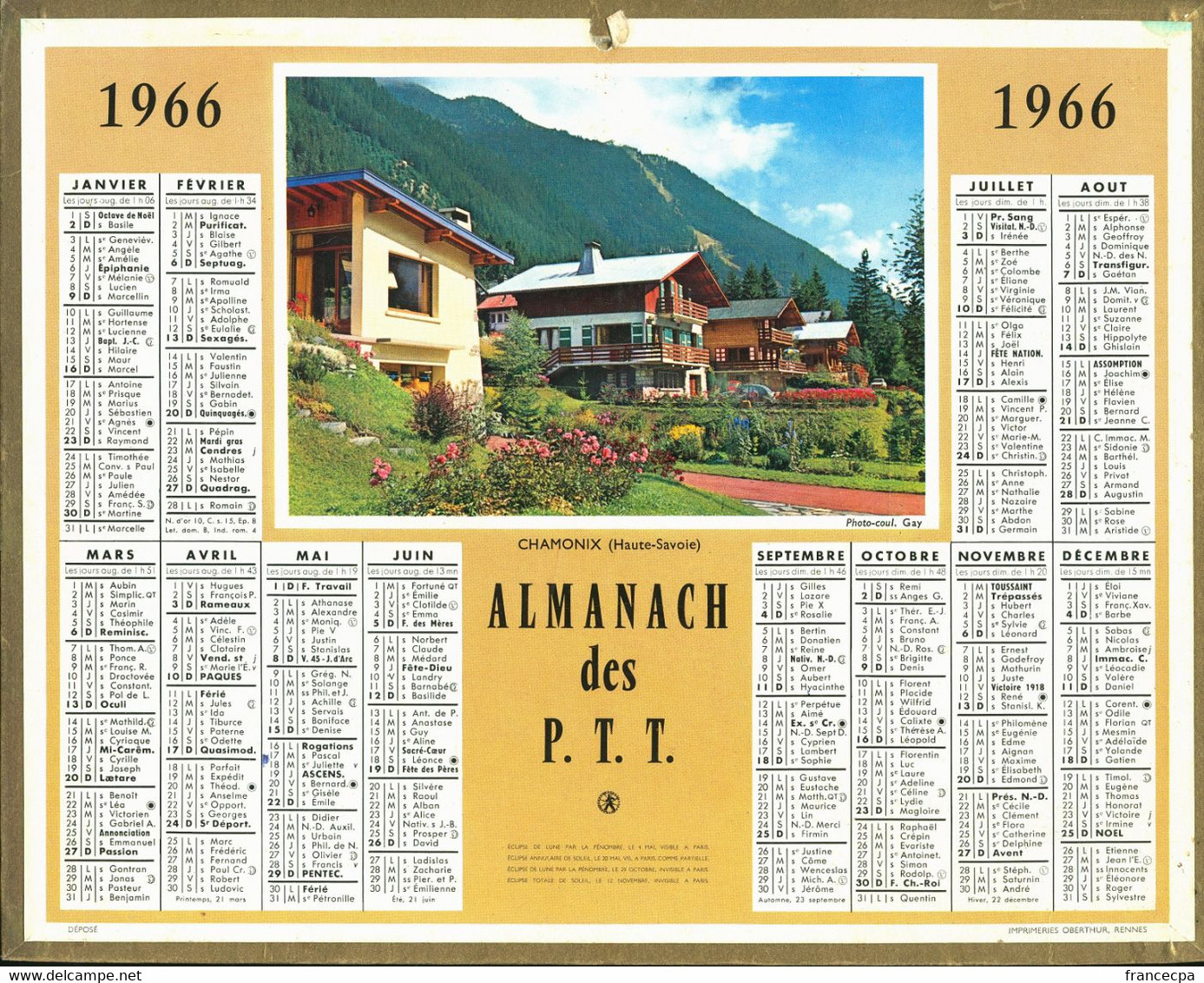 030 - ALMANACH DES P.T.T  1966 - Grand Format : 1961-70