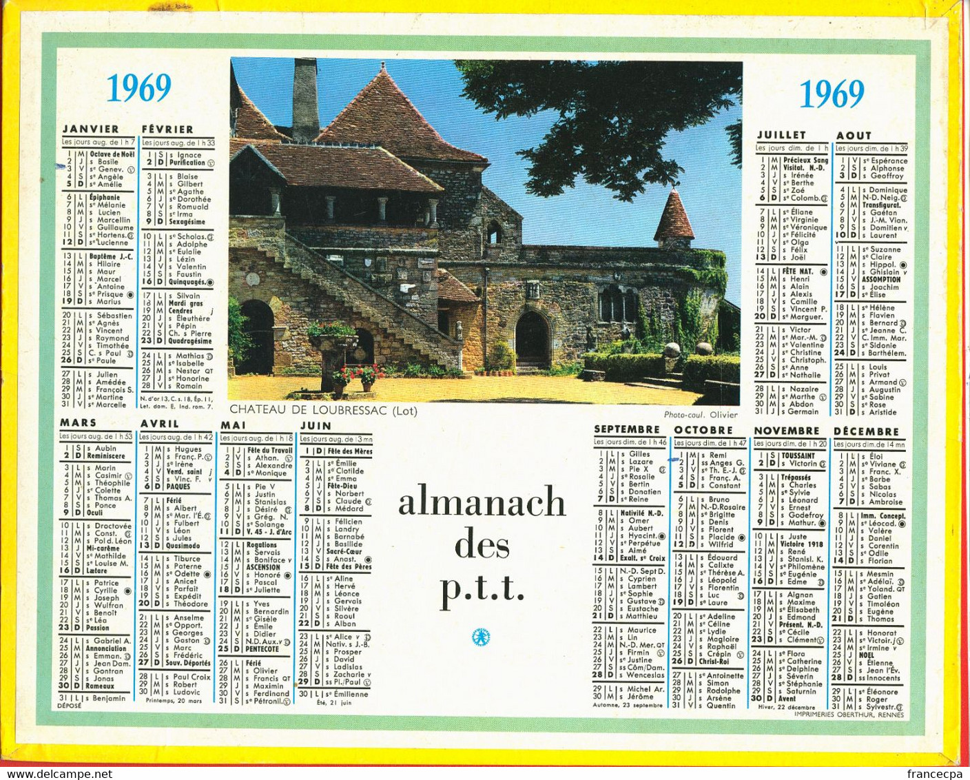 034 - ALMANACH DES P.T.T  1969 - Grand Format : 1961-70
