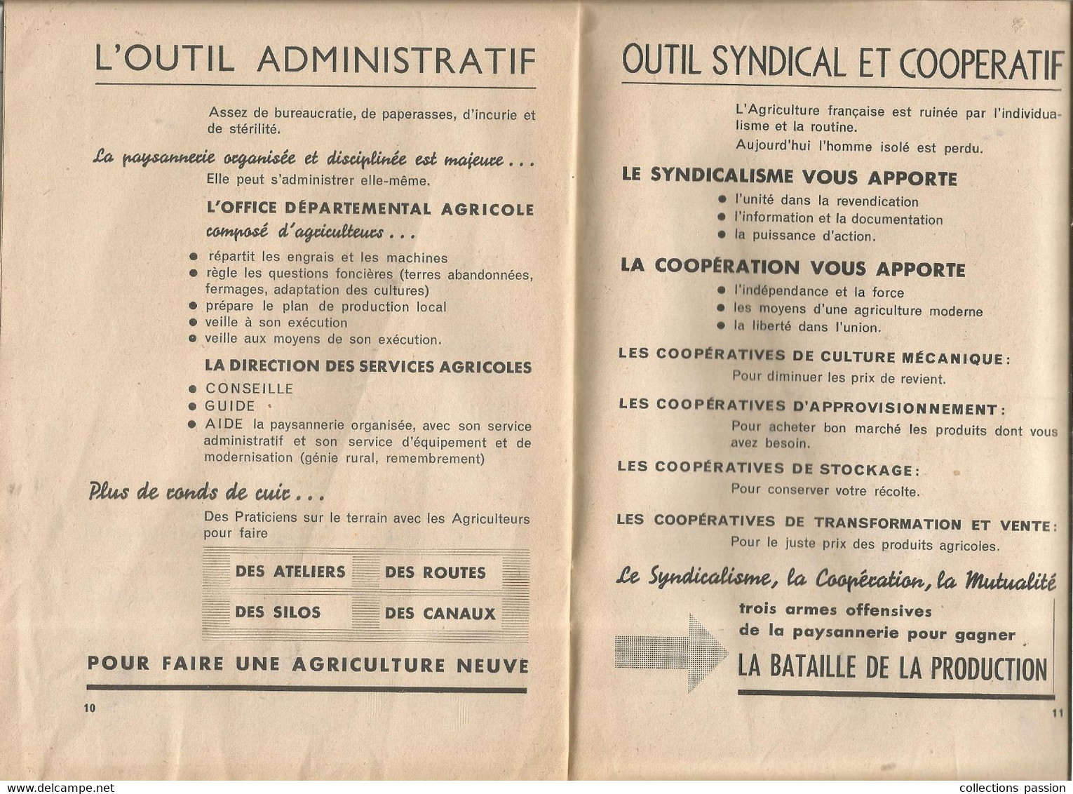 Publicité, IL FAUT UN PLAN AGRICOLE,confédération Générale De L'AGRICULTURE ,1946, 12 Pages,frais Fr 2.50 E - Publicités