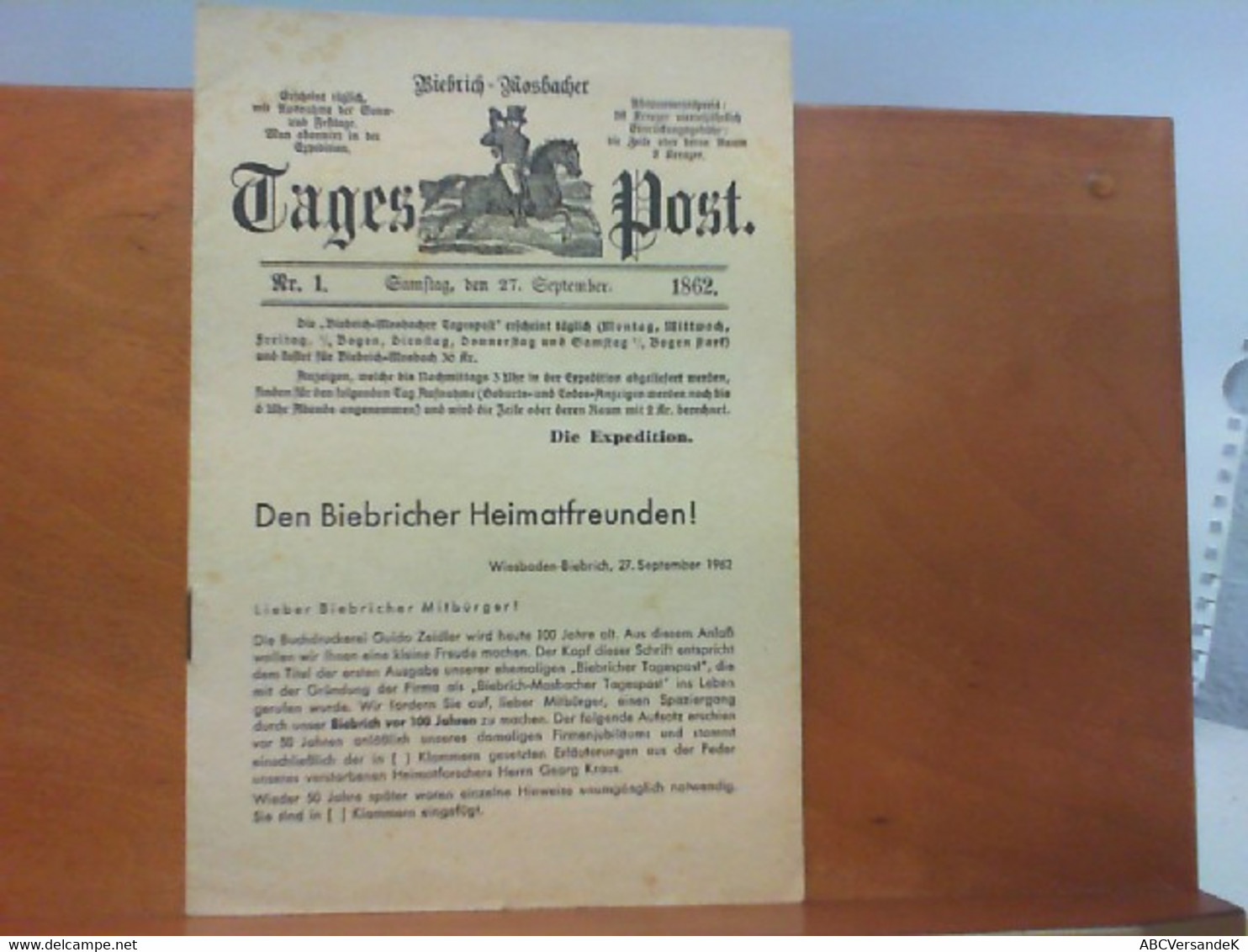 Biebrich - Mosbacher Tagespost Nr. 1 - Reproduktion Aus Dem Jahr 1862 - Hessen