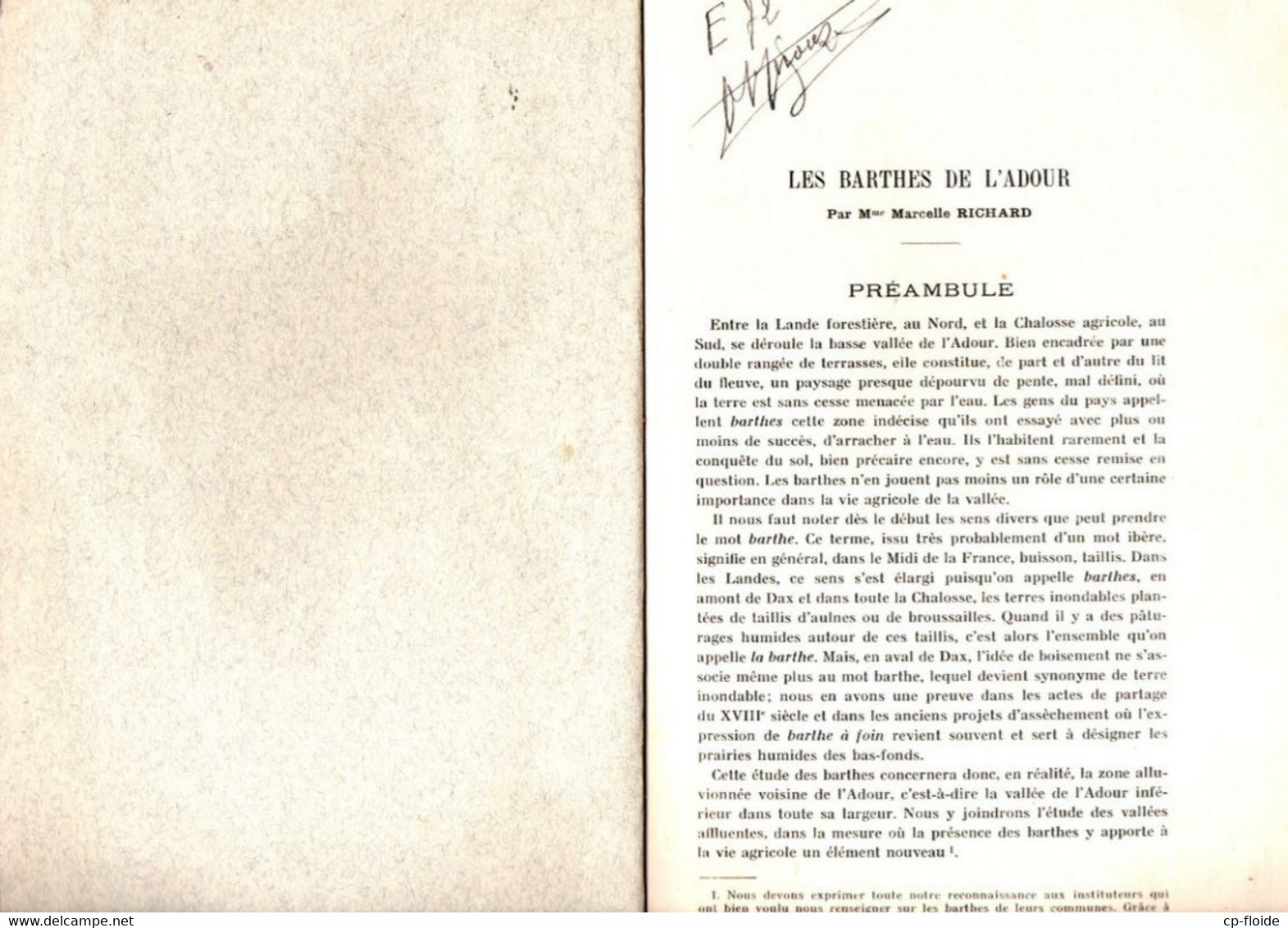 LIVRE . " LES BARTHES DE L'ADOUR " . MARCELLE RICHARD . REVUE GÉOGRAPHIQUE DES PYRÉNÉES ET DU SUD-OUEST - Ref. N°209L - - Baskenland