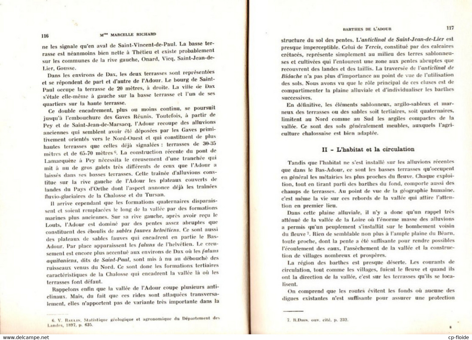 LIVRE . " LES BARTHES DE L'ADOUR " . MARCELLE RICHARD . REVUE GÉOGRAPHIQUE DES PYRÉNÉES ET DU SUD-OUEST - Ref. n°209L -