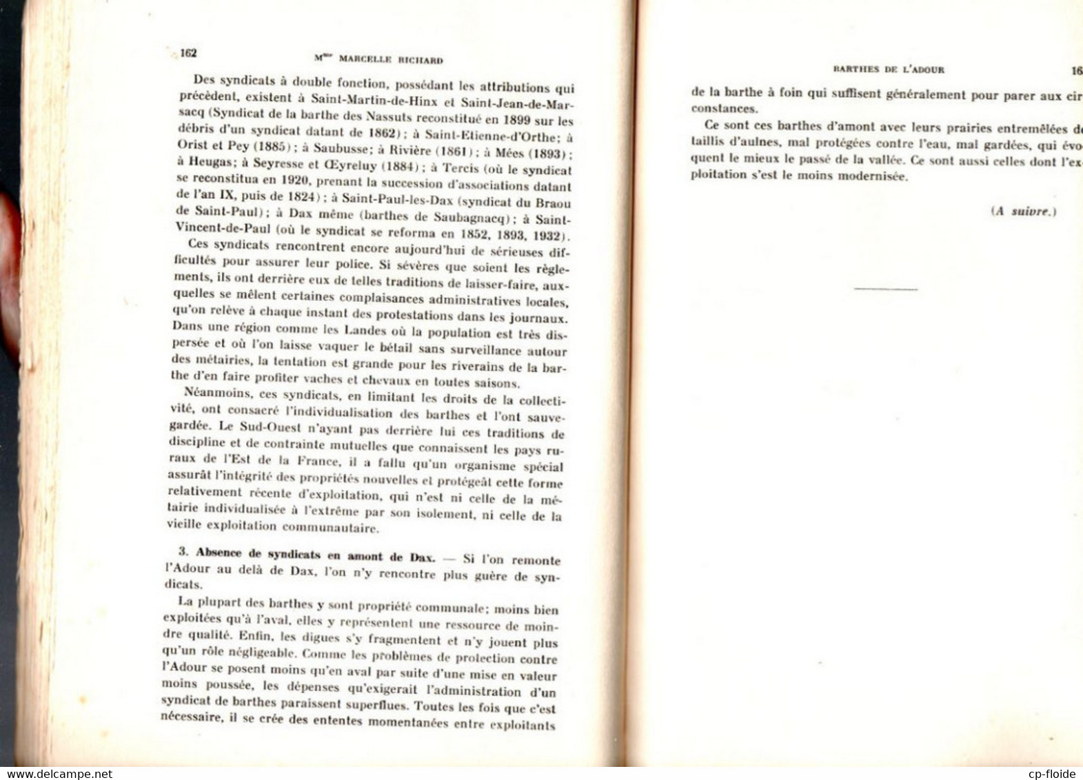 LIVRE . " LES BARTHES DE L'ADOUR " . MARCELLE RICHARD . REVUE GÉOGRAPHIQUE DES PYRÉNÉES ET DU SUD-OUEST - Ref. n°209L -