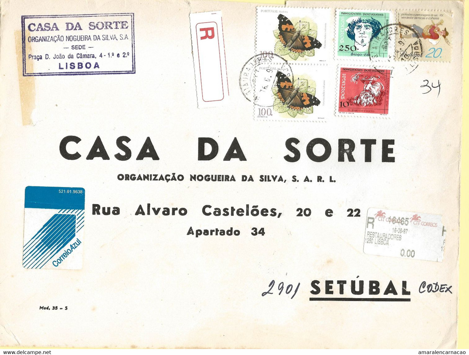 TIMBRES - STAMPS - LETTRE RECOMMANDÉ - MARCOPHILIE - PORTUGAL - TIMBRES PAPILLONS - NAVEGATEURS ET AUTRE DIVERS - Brieven En Documenten