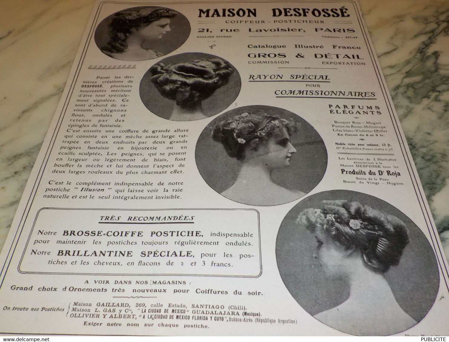 ANCIENNE PUBLICITE GRAND MAGASIN DE CHEVEUX  LES POSTICHES MAISON DESFOSSE 1910 - Accessories