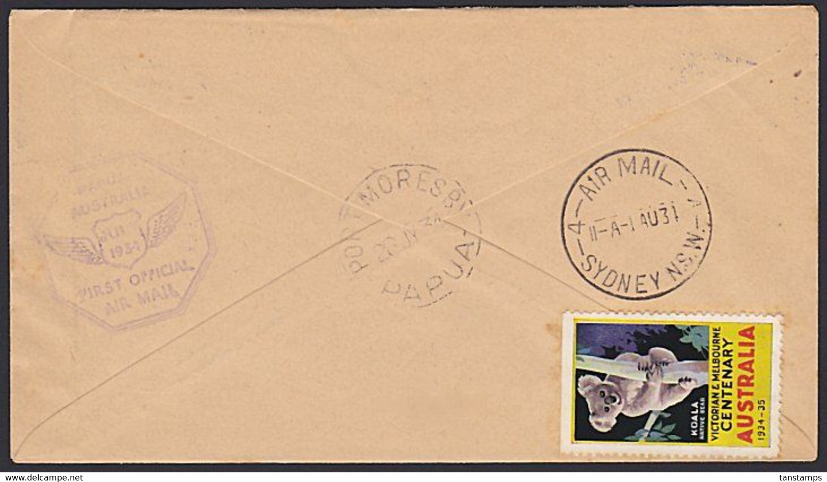 AUSTRALIA 1934 TTO PAPUA NEW GUINEA FIRST FLIGHT COVER - Erst- U. Sonderflugbriefe