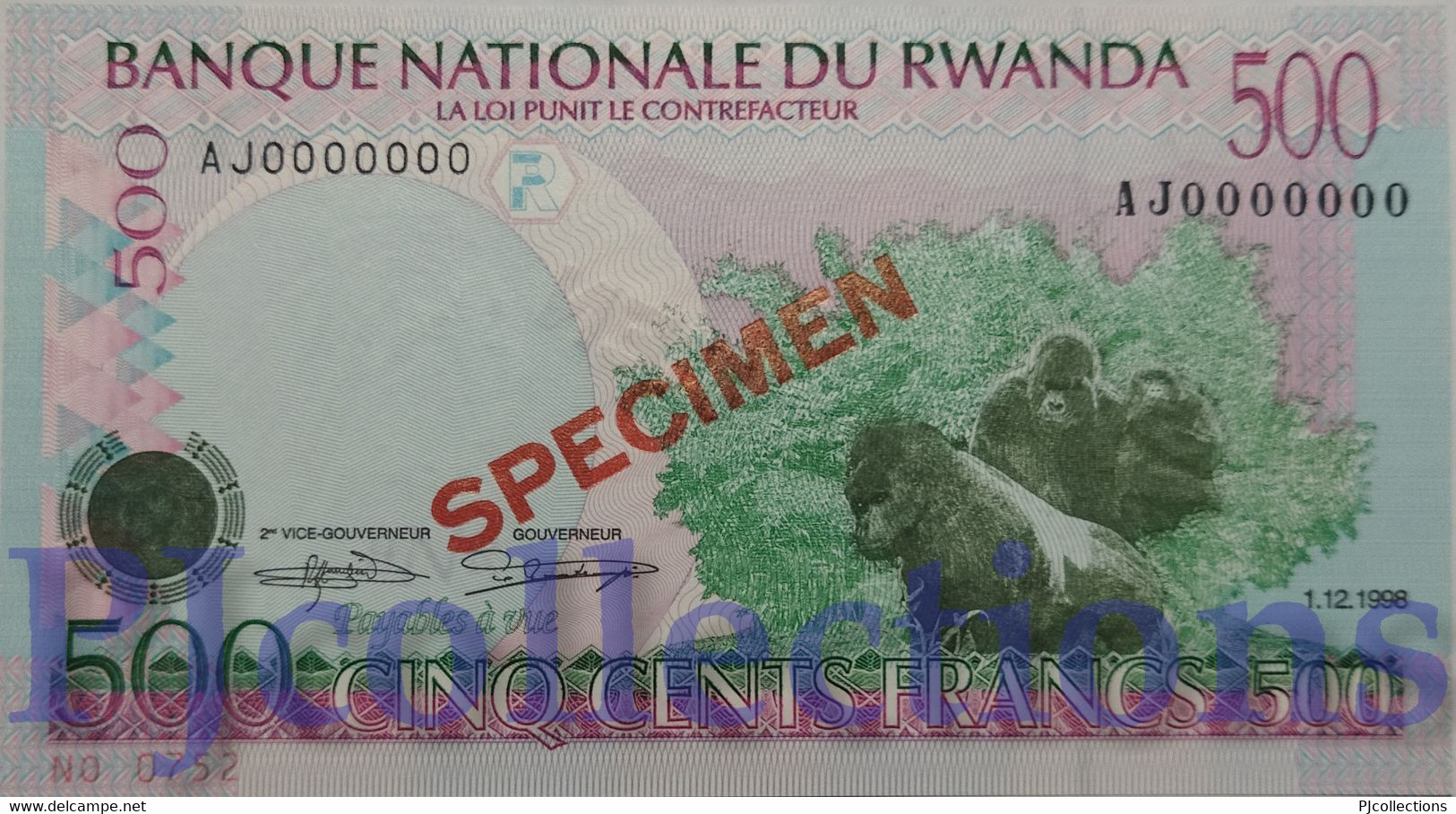 RWANDA 500 FRANCS 1998 PICK 26s SPECIMEN UNC - Ruanda