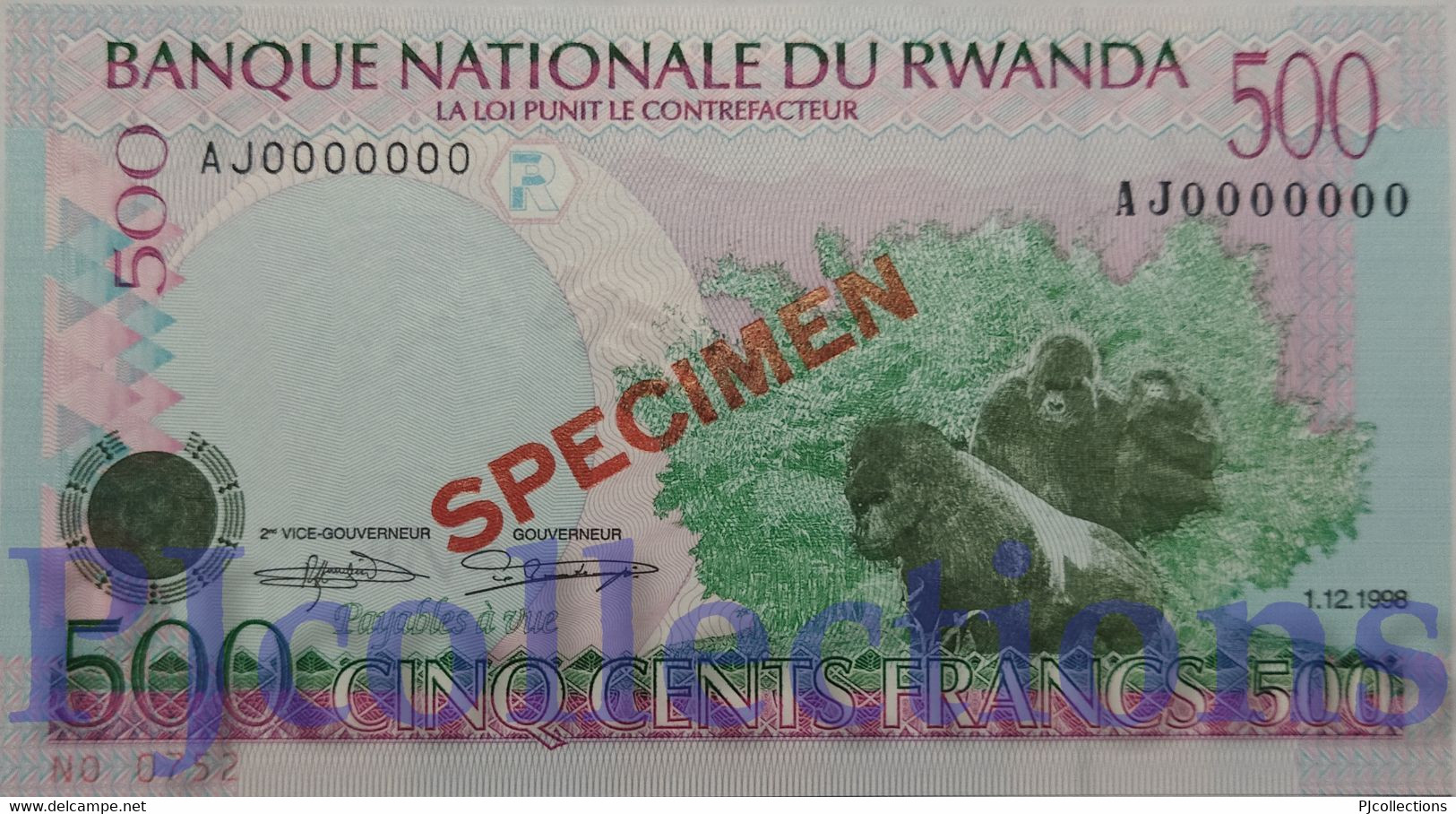 RWANDA 500 FRANCS 1998 PICK 26s SPECIMEN UNC - Rwanda