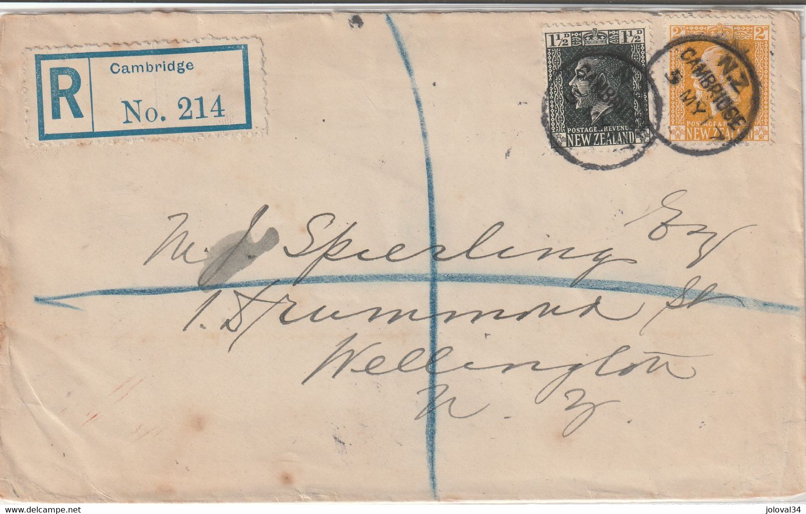 Nouvelle Zélande Lettre Recommandée CAMBRIDGE 5/5/1917 Pour Wellington - Storia Postale
