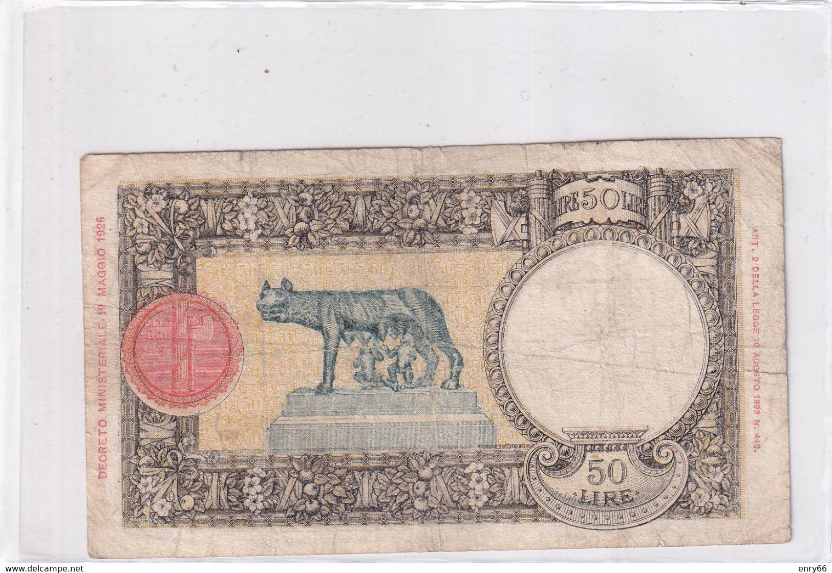 ITALIA 50 LIRE 19-08-1941 CAT. N° 7A RARA - 50 Liras