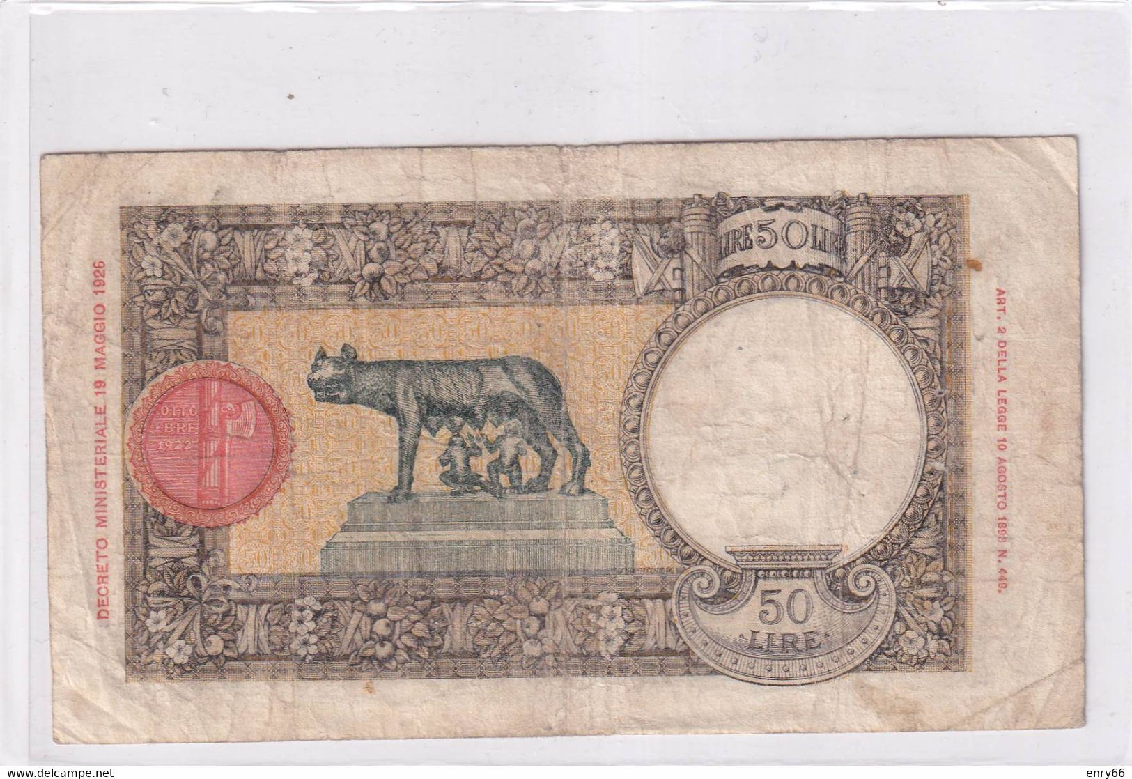 ITALIA 50 LIRE 29-04-1940 CAT. N° 6M - 50 Lire