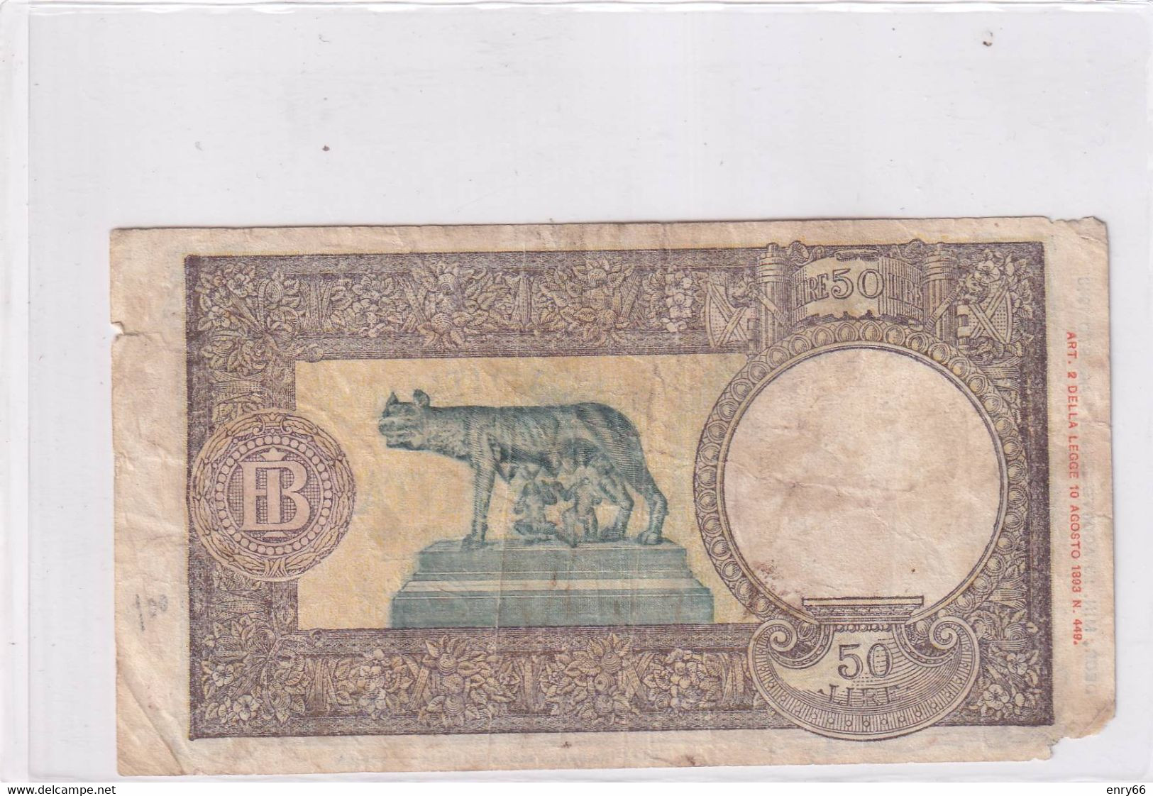 ITALIA 50 LIRE 23-08-1943 CAT. N° 11A RARA - 50 Liras