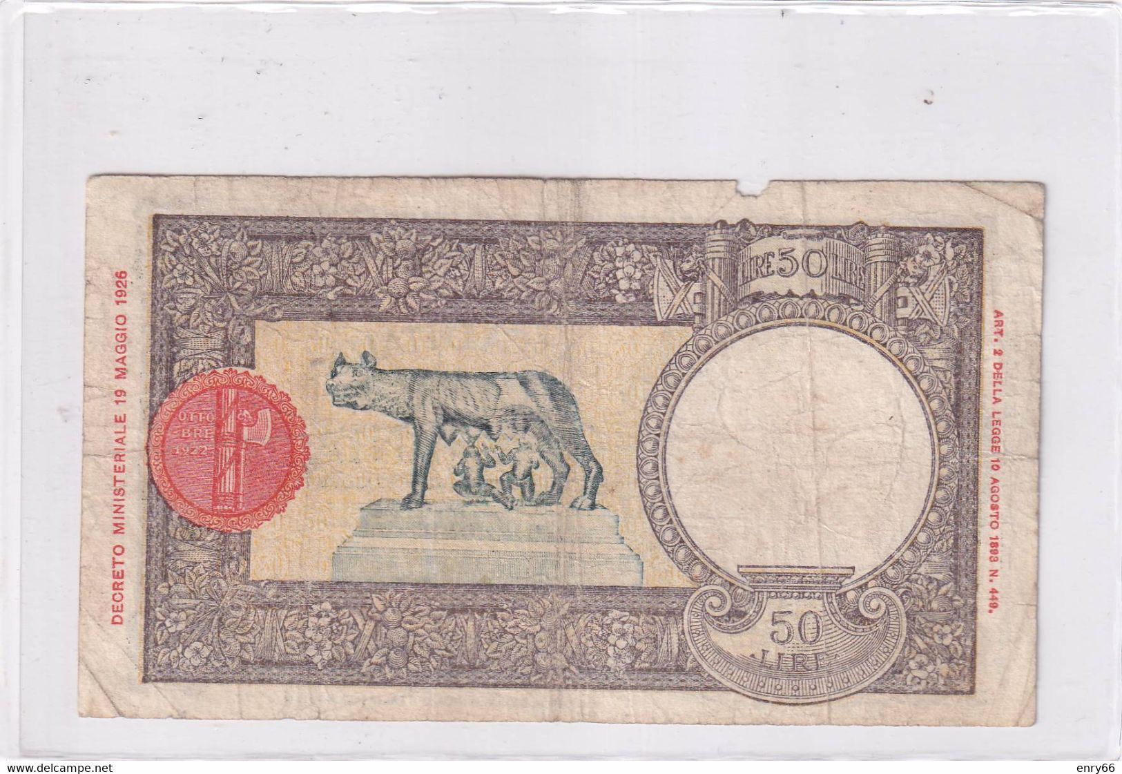 ITALIA 50 LIRE 21-11-1942 CAT. N° 8B - 50 Liras