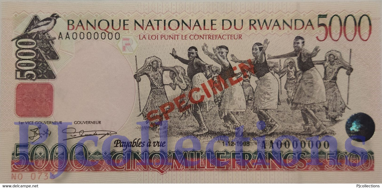 RWANDA 5000 FRANCS 1998 PICK 28s SPECIMEN UNC - Rwanda