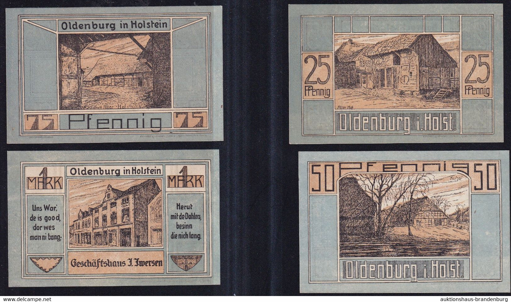 4x Oldenburg: 25, 50, 75 Pfennig + 1 Mark 1921 - J. Iwersen - Collections